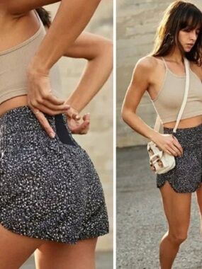 NWOT Free People Movement The Way Home Shorts XS Black Gray Cream